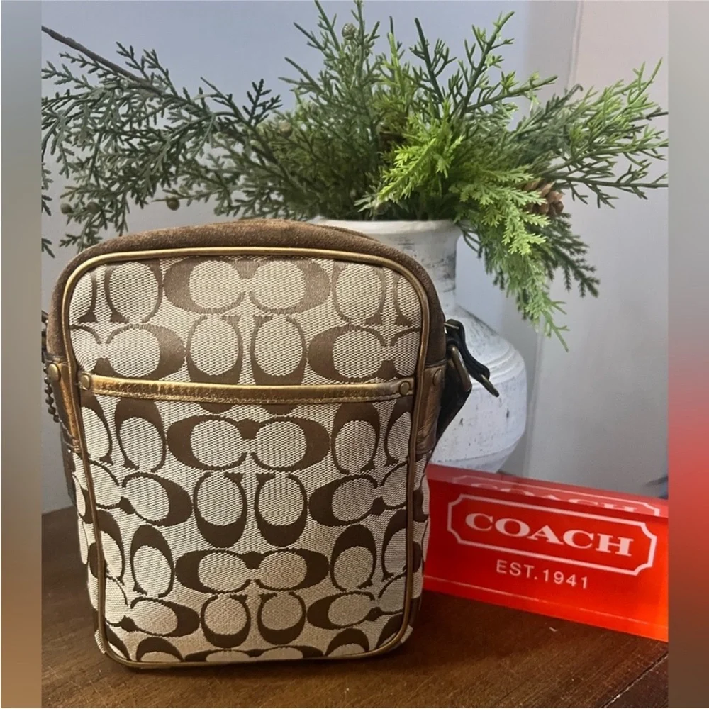 Coach Gold Monogram Metallic Trim Signature Crossbody and Small Wallet Set - Picture 5 of 17